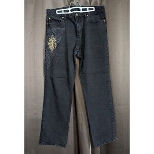 Lauren Ralph Lauren Jeans Womens 14 Black Jeans Modern Slim Gold Embroidered